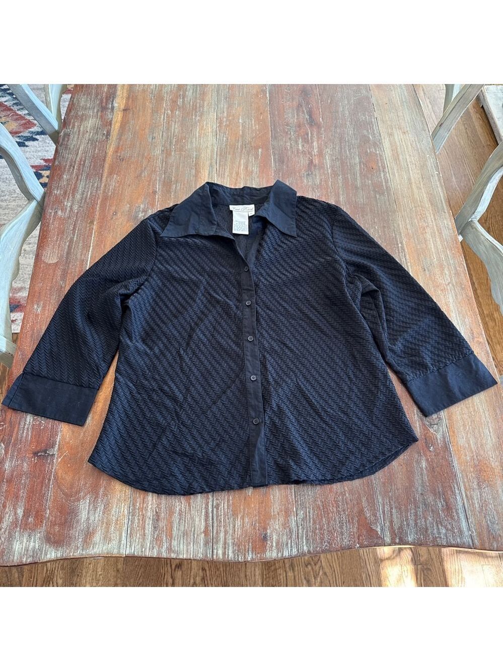 Fred David Black Chevron Textured Button Down Shirt XL